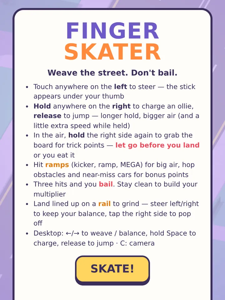 Start screen and controls